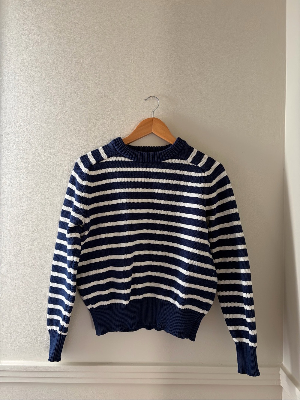 J. Crew Navy and White Striped Crewneck Sweater